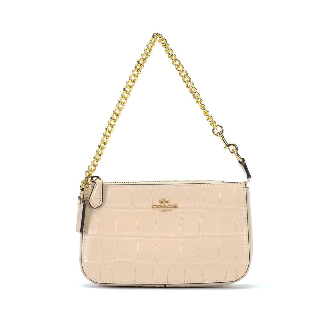 Coach Nolita 19 Logo Chain Zip Closure Crocodile Embossed Leather Handbag Women handbags Gold Ivory CN382-IMIVO