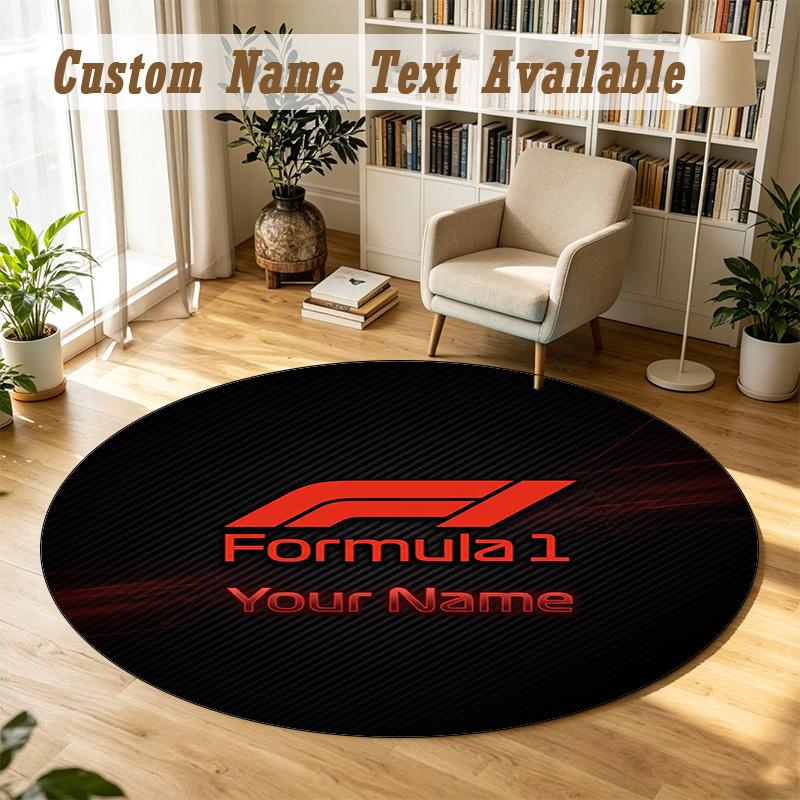 Round Rug Custom NameF1 Pattern Non Slip Carpet Home Floor Decor