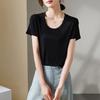 U-neck short sleeved t-shirt for women in summer 2025, fashionable and versatile, slimming solid color casual top