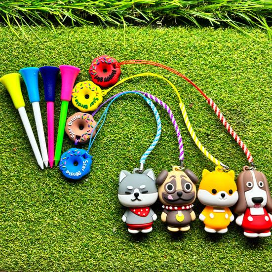 Cartoon Dog Golf Tee Hanger Plastic Anti Lost Golf Tee Ring with Strap Tee Loss Prevention Golf Accessory for Men Women Golfer