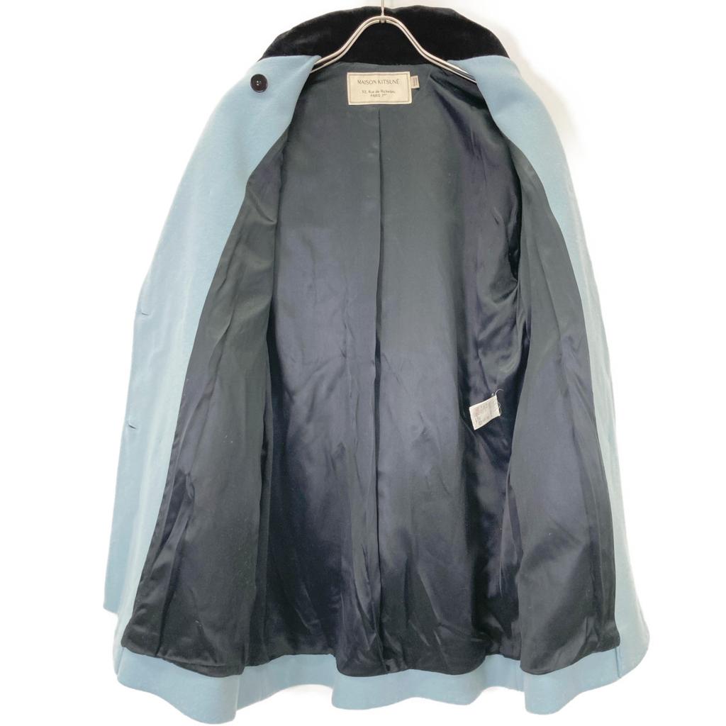 MAISON KITSUNE KWO-0452-B Wool coat 34 Blue x blackUsed
