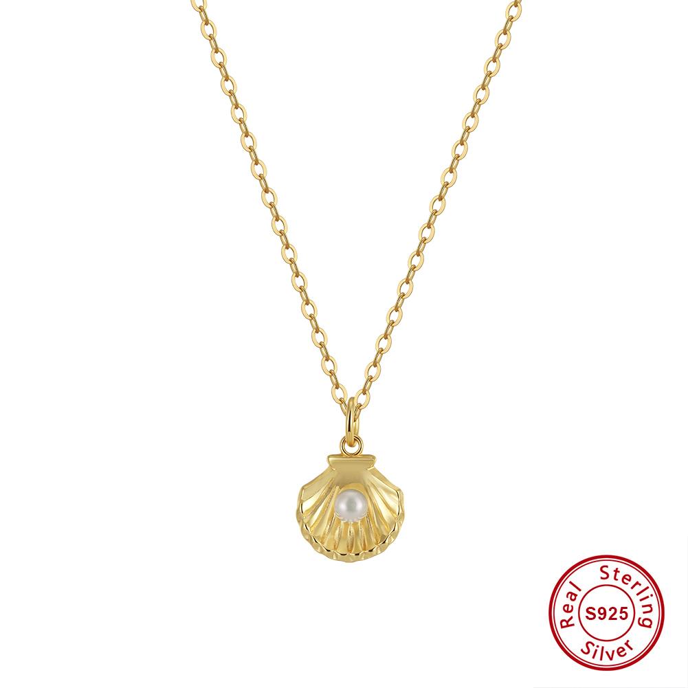 RINNTIN SGPN81 Fashion Summer Beach Shell Freshwater Pearl 925 Sterling Silver Sea Shell Pendant Necklace