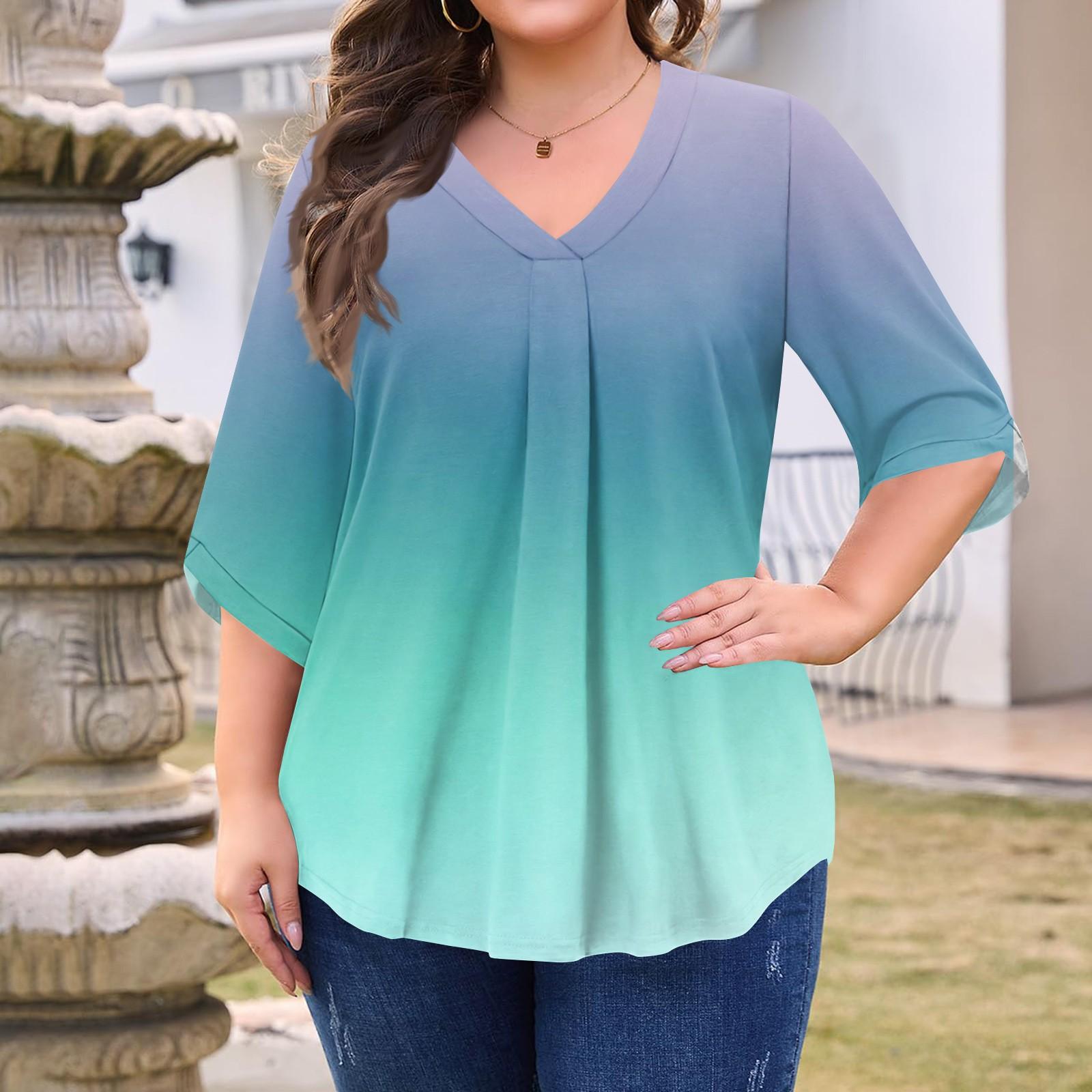 

Женская модная блузка большого размера с принтом, V-образным вырезом и рукавом три четверти L