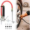 QWORK 10-120 PSI Tire Inflator Gauge - Dual Head Chuck, 12-Inch Hose, Leak-Free Valve Core, Chrome-Plated Cast Steel, With 4 Way Tool And Valve Cores