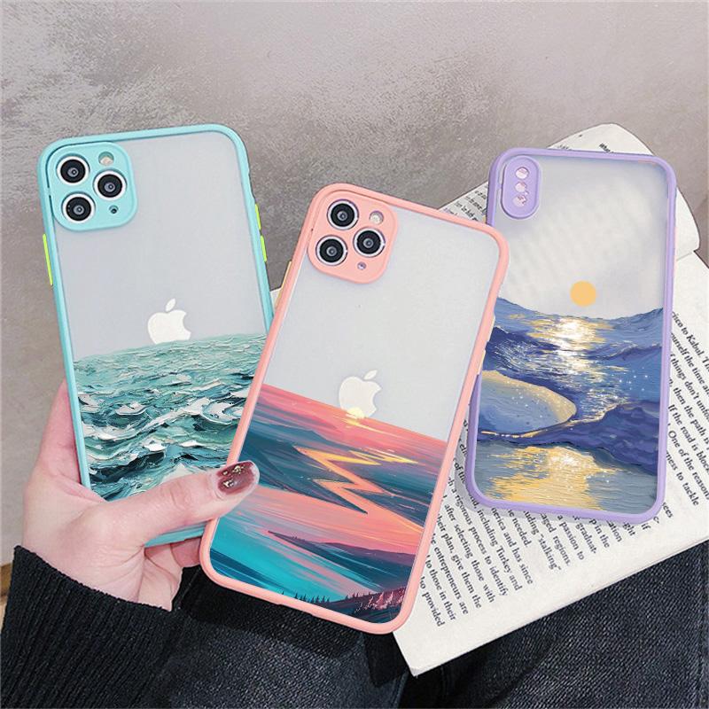 Watercolor Painting Phone Case for IPhone 17 16 15 13 12 11 14 Pro Max X XS XR Max Aquarelle Ocean Waves Shockproof Covers