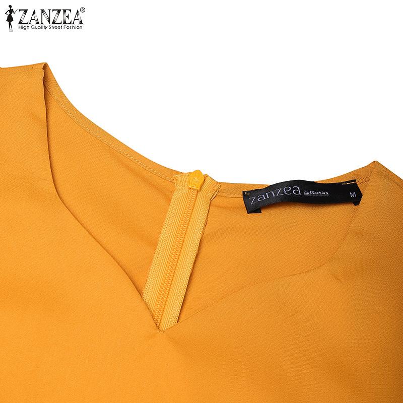 ZANZEA Women Casual V-Neck Solid Color 3/4 Sleeve Blouse
