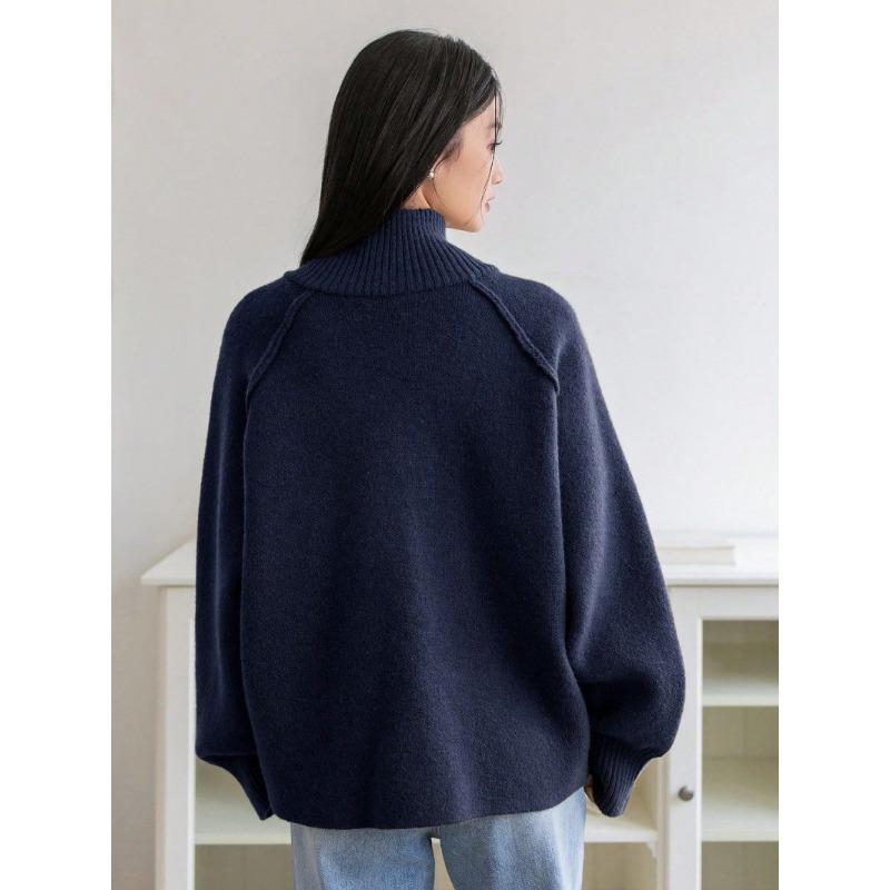 Sweater Jacket Ladies's Fall and Winter Solid Color Stand-up Collar Zipper Knitted Cardigan Top