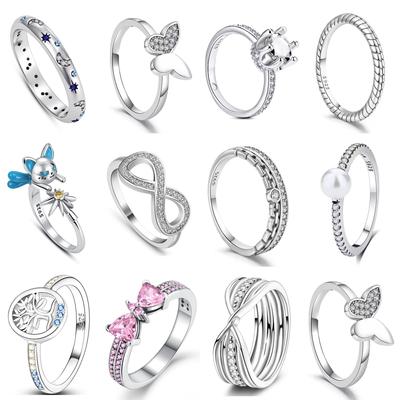 Heißer Verkauf 925 Silberringe Schmetterling Schleife Stern Mond für Frauen Mutter Original Silber 925 Hochzeit Valentinstag Schmuck Anhänger