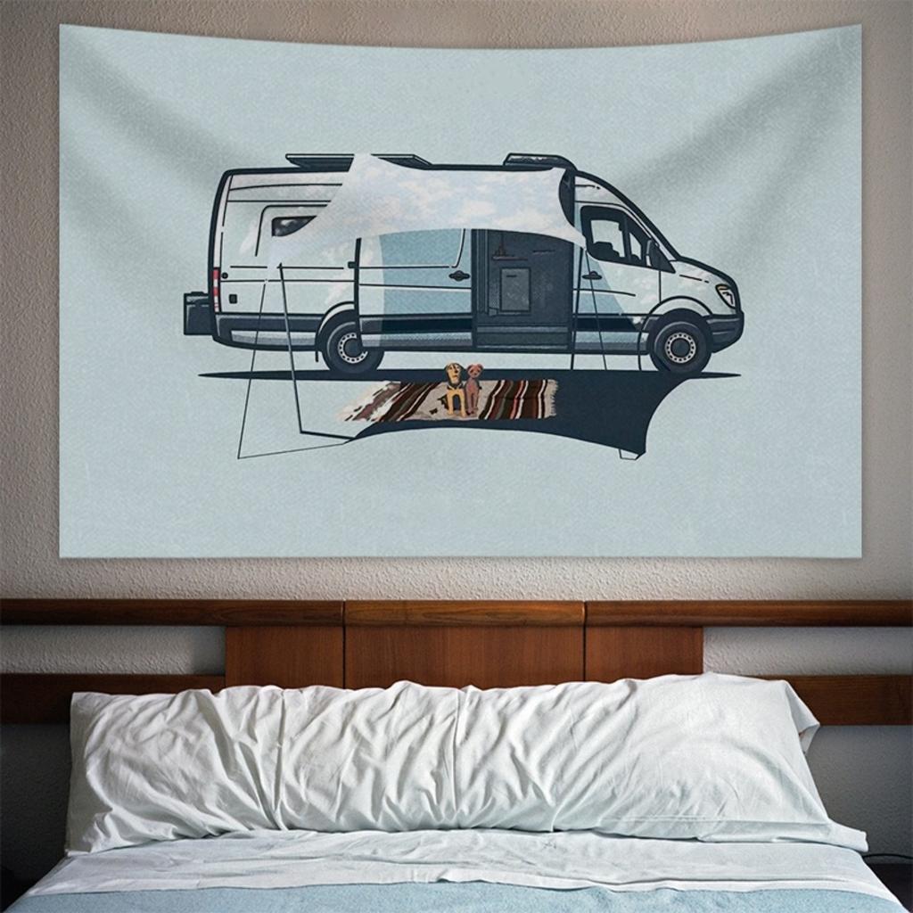 1 Pc American Camping Car Print Tapestry Background Decoration Dormitory Bedhead Sofa Background Cloth Wall Tapestry