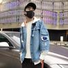 Men's Korean Style Slim Light Ripped Denim Baseball Jacket for Autumn and Winter