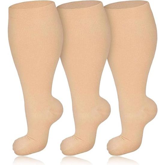 3 Pairs 2XL-7XL Plus Size Compression Men Socks 20-30 mmHg Wide Calf Extra Large Knee High Flight Socks for Circulation Support