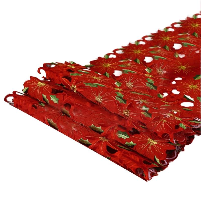 Linen Table Runner Long Embroidered Rustic Table Linen Flower Pattern Hollow Table Cover Dining Room Decoration Home Use