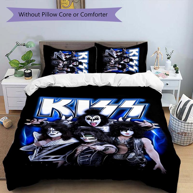 3pcs Kiss band pattern bedding set duvet cover set includes duvet cover &pillowcases, perfect all season bedroom decoration & gift