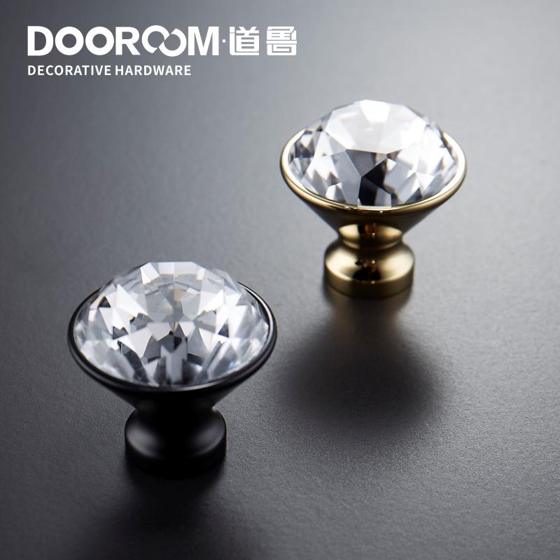 Dooroom Brass Furniture Handles Crystal Wardrobe Dresser Cupboard Cabinet Door Drawer Shoe Box Pulls European Light Luxury Knobs