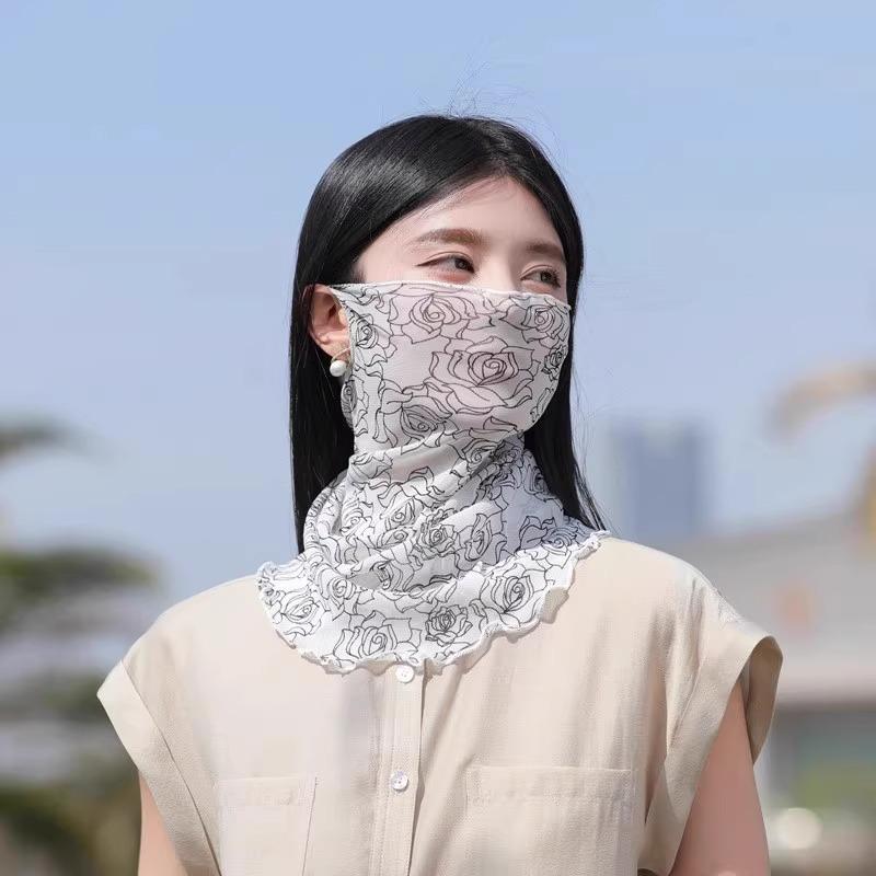 Sunscreen Veil Ice Silk UV-Protection Face Scarf for Women - Breathable, Thin, and Neck Gaiter Style for Summer