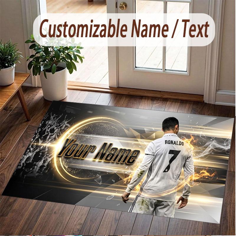 Tappeto Personalizzato Cristiano Ronaldo Modello Stampa Nome Testo Morbido Antiscivolo Tappeto per Pavimento per Decorazione Interna Casa