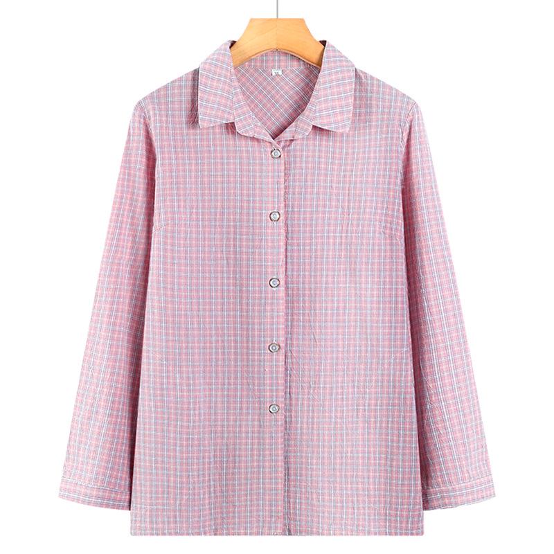

Summer Cotton Plaid Shirt for Middle-Aged & Elderly Women - 2026 New Style, Thin All-Cotton, Nine-Quarter Sleeves 4XL (125-140 lbs)