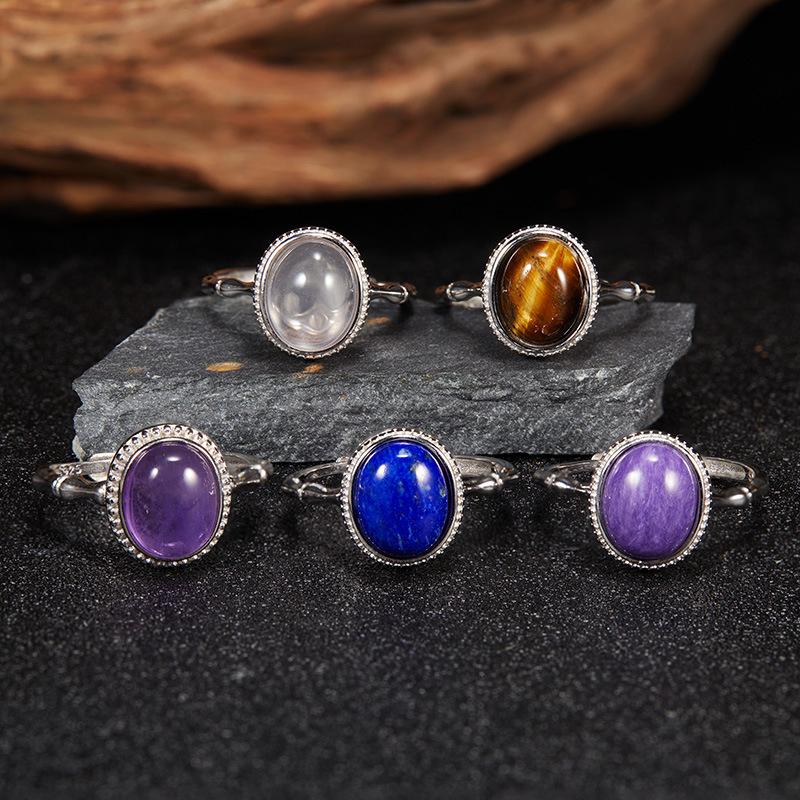 S925 Sterling Silver Natural Color Treasure Amethyst Ring Female Bamboo Design Fashionable And Versatile, Adjustable And Non-Fading
