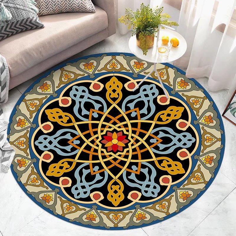 Alfombras redondas para sala de estar, decoración del hogar de área grande Floral Vintage, arte exótico IG bohemio de lujo, alfombras suaves de poliéster para dormitorio