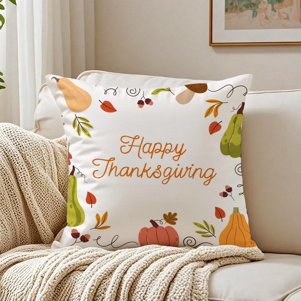 Thanksgiving Pumpkin Maple Leaf Cushion Cover Linen Minimalist Soft for Sofa Bed Home Room Decor