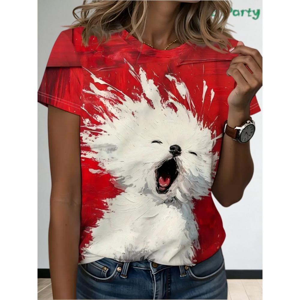 

Women Animal Funny T Shirt Short Sleeve T Shirt 3D Printed O-Neck Shirt Jesus Cat Rabbit Graphic Summer Casual Women s Clothing S