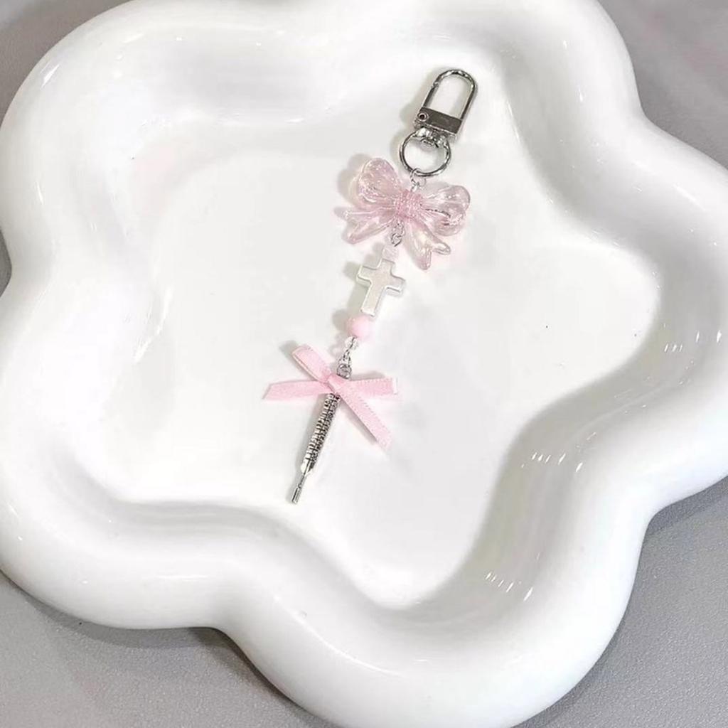 Chic Bowknot Phone Accessory Trend Phone Charm for Women Girls Beaded Keychain Bag Purse Backpack Wallet Decorations