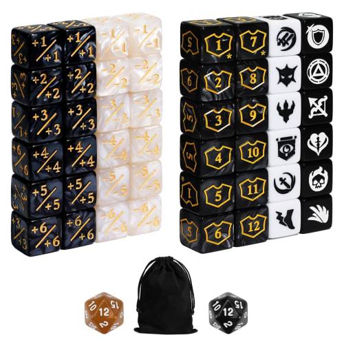 FourDragons 50 Pieces MTG Dice Counters Ability Keyword CCG Creature Status Counters +1/+1 Buff Life Token Dice Set for Magic Cards Compatible with MT