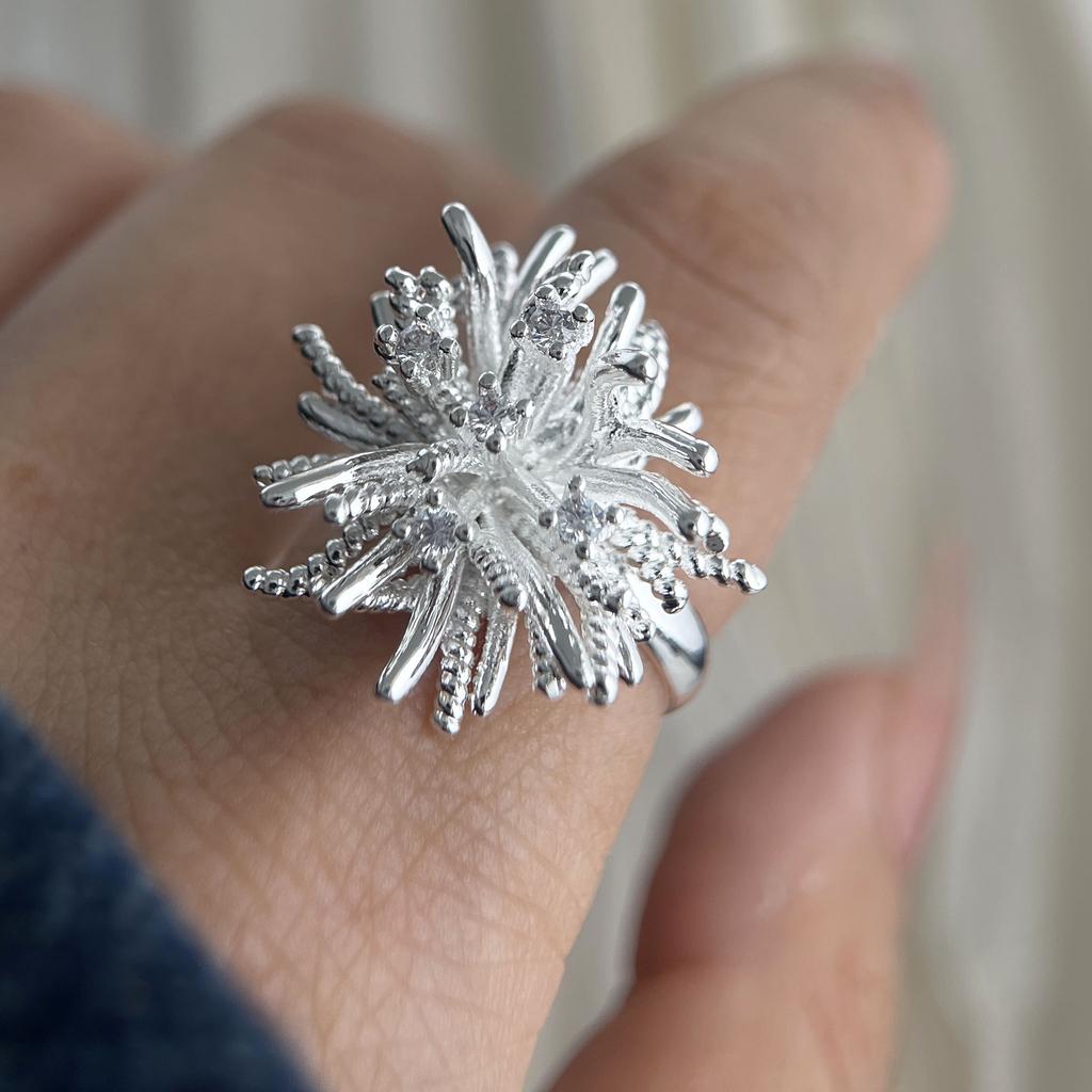 925 Sterling Silver Rings for Women Couple Minimalist Handmade Simple Firework Ring Fine Jewelry Gift Prevent Allergy