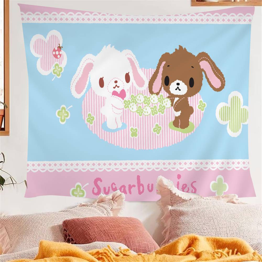 Sugar Bunnies Dreamland Carousel Anime Tapestry Hippie Flower Wall Carpets Dorm Decor Wall Hanging Home Decor
