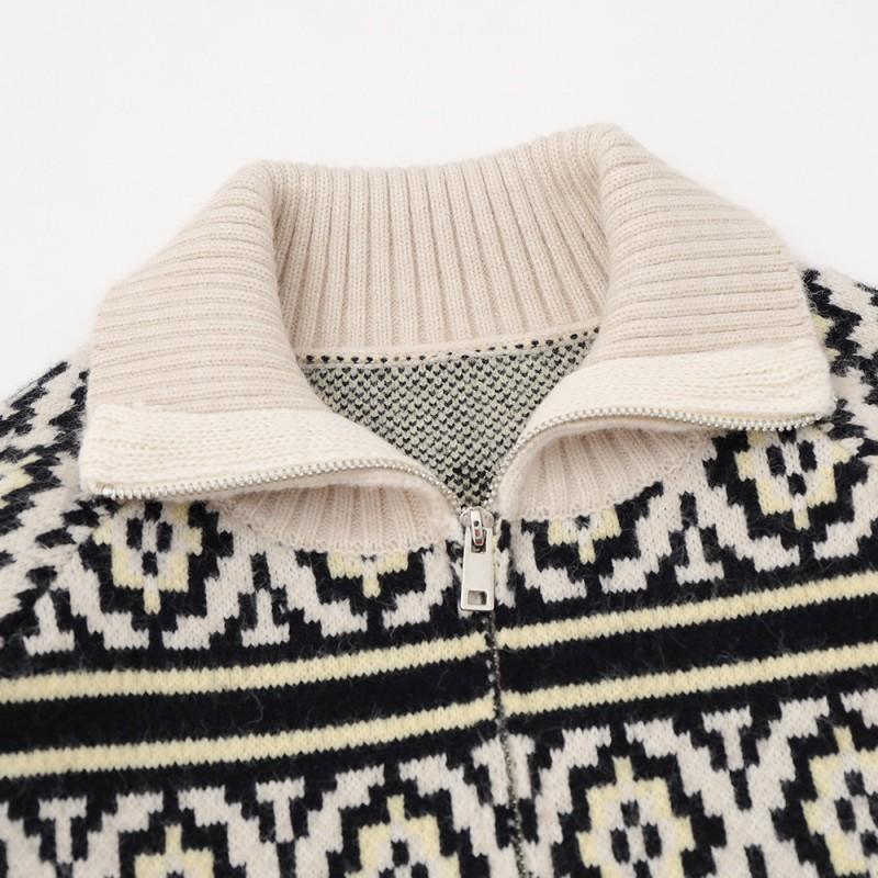 Mens Ethnic Jacquard Cardigan Loose Streetwear Knit Jacket Fall