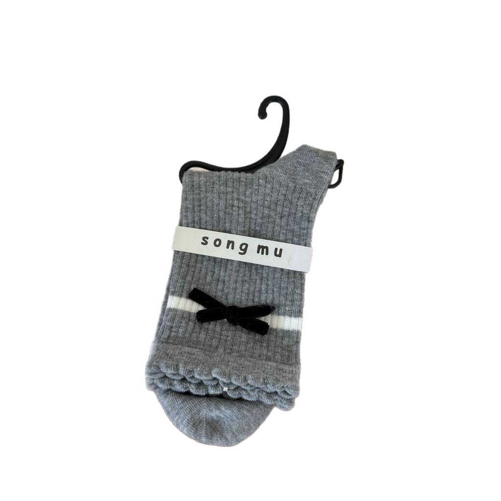 Songmu Velvet Gray Series Medium Tube Women'S Socks Korean Girl Bow Stacking Socks