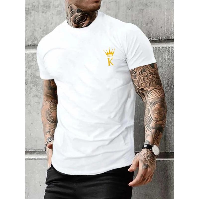 Men's Summer 100% Cotton  New Fashion Printed Round K Letter Print Loose Large Casual Round Neck Short Sleeve T-shirt