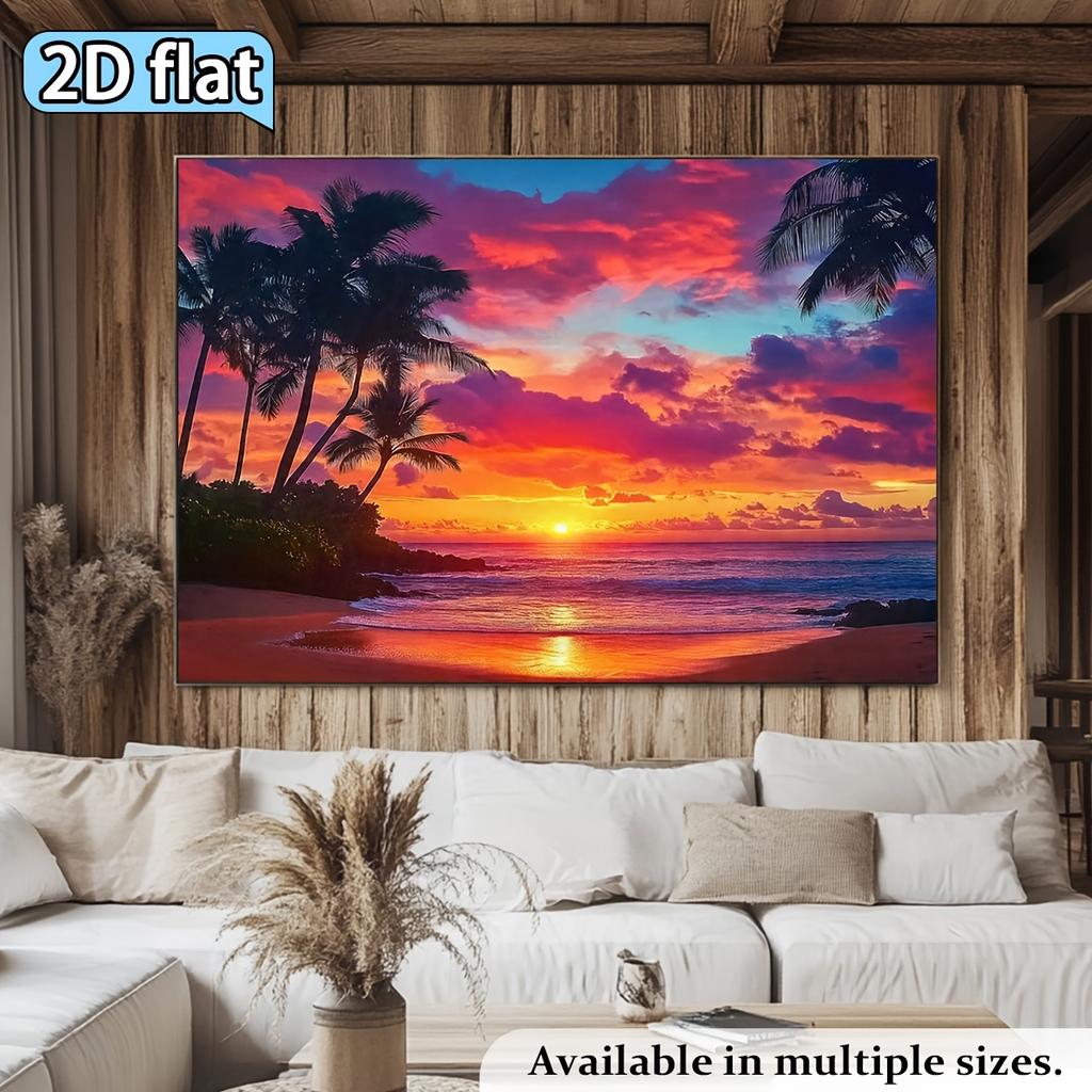2D plane 1 piece of bold-colored tropical beach sunset-themed banner background fabric