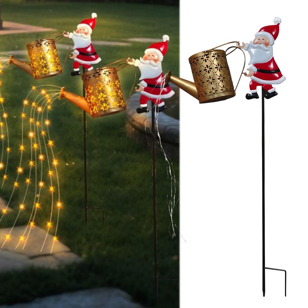 1 Pack Santa Solar Lawn Light Solar Santa Garden Lights Solar Santa Watering Can Lights for Landscape Patio Pathway Yard
