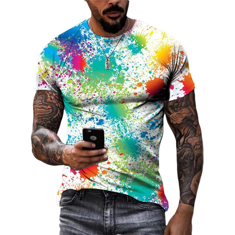 Colorful Graffiti Graphics T Shirts Summer Fashion Short Sleeve 3D Ink Splash Printed T-shirts