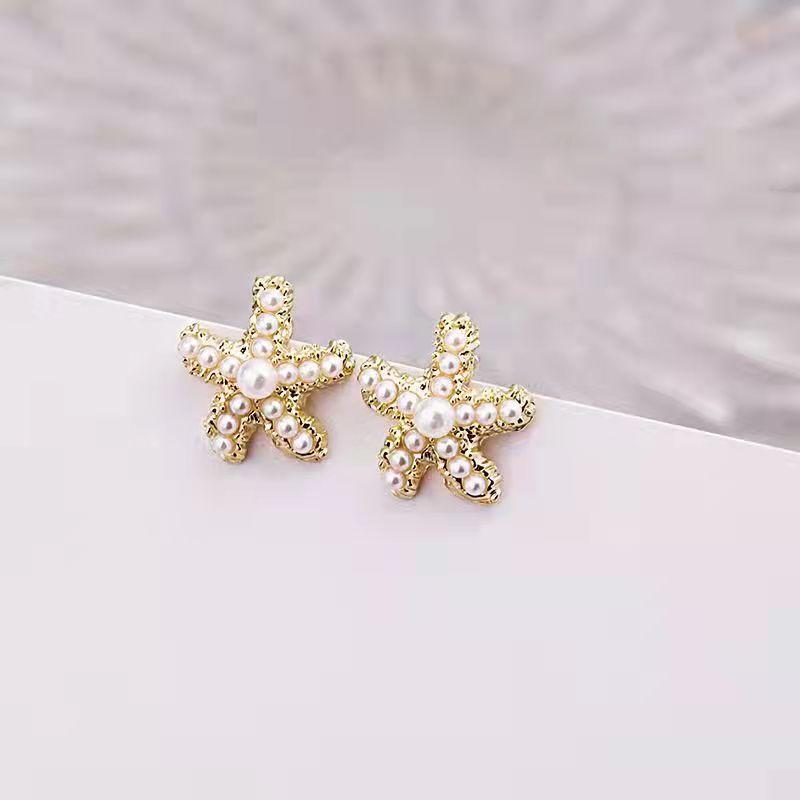 Vintage Imitation Pearls Starfish Stud Earrings for Women Boho Exquisite Earrings Summer Holiday Beach Jewelry Gifts Wholesale
