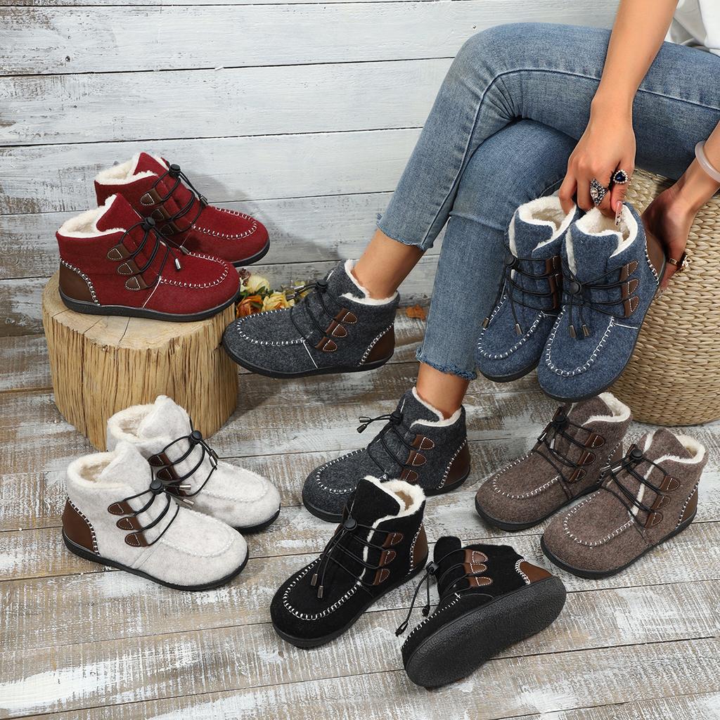 Übergrößen-Stiefeletten für Damen, 2024 Herbst/Winter Neue flache High-Top-Baumwollschuhe, Genähte lässige Damenstiefel, Schneestiefel