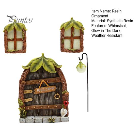 Fairy Garden Accessories 1 Set Door Windows And Lamp, Accessories, Miniature Elf Glow In The Dark Gnome House for Yard Tree Decoration Weatherproof