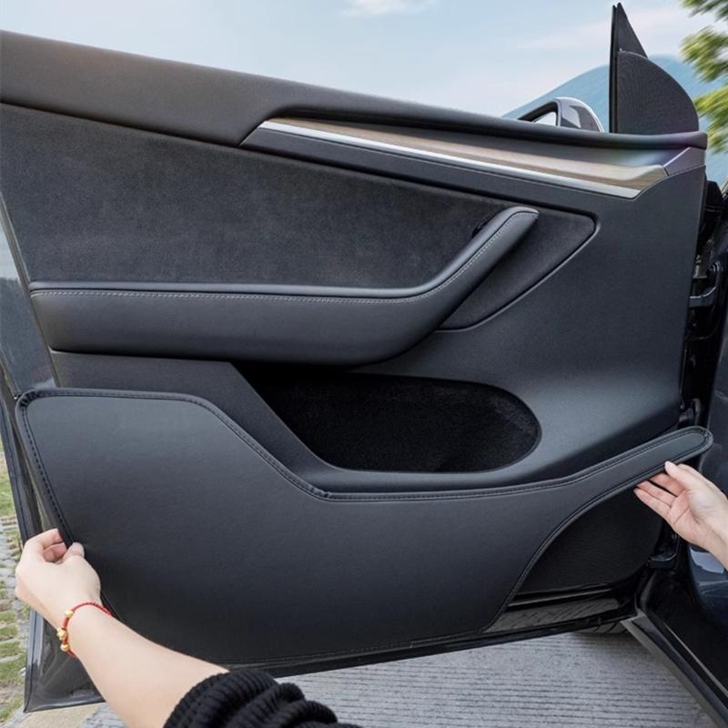 Auto Tür Anti-Kratz-Schutz für Tesla für Modell Y / 3 PU-Leder Seiten Türverkleidung Schutz Anti-Schmutz Matte Auto Innenraum Dekoration