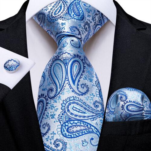 Dibangu Mens Silk Necktie Set Striped Paisley Solid Tie Pocket Square Cufflinks