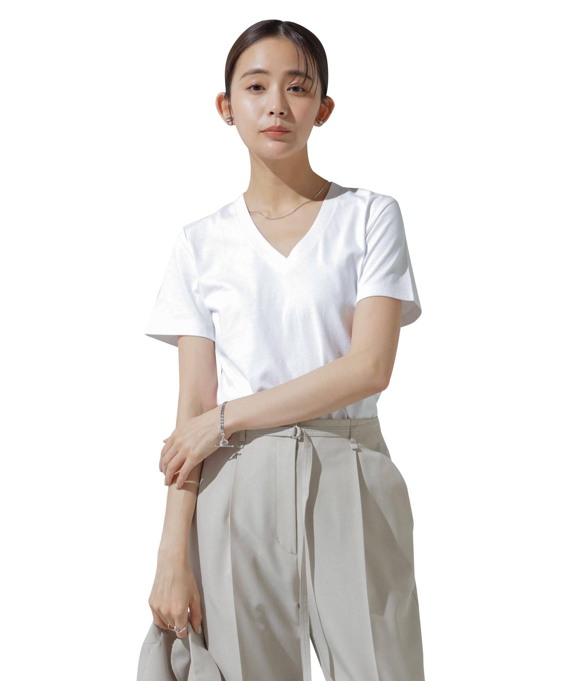 

Nano Universe Sweat Stain Size S 2024SS Anti-Soaked V-Neck T-Shirt, Women s, Prevention, (White), белый