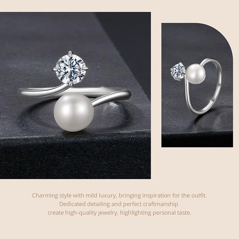 D Color Mozzarella Diamond Pearl Open Ring Women'S Charm Elegant S925 Sterling Silver Ring Jewelry