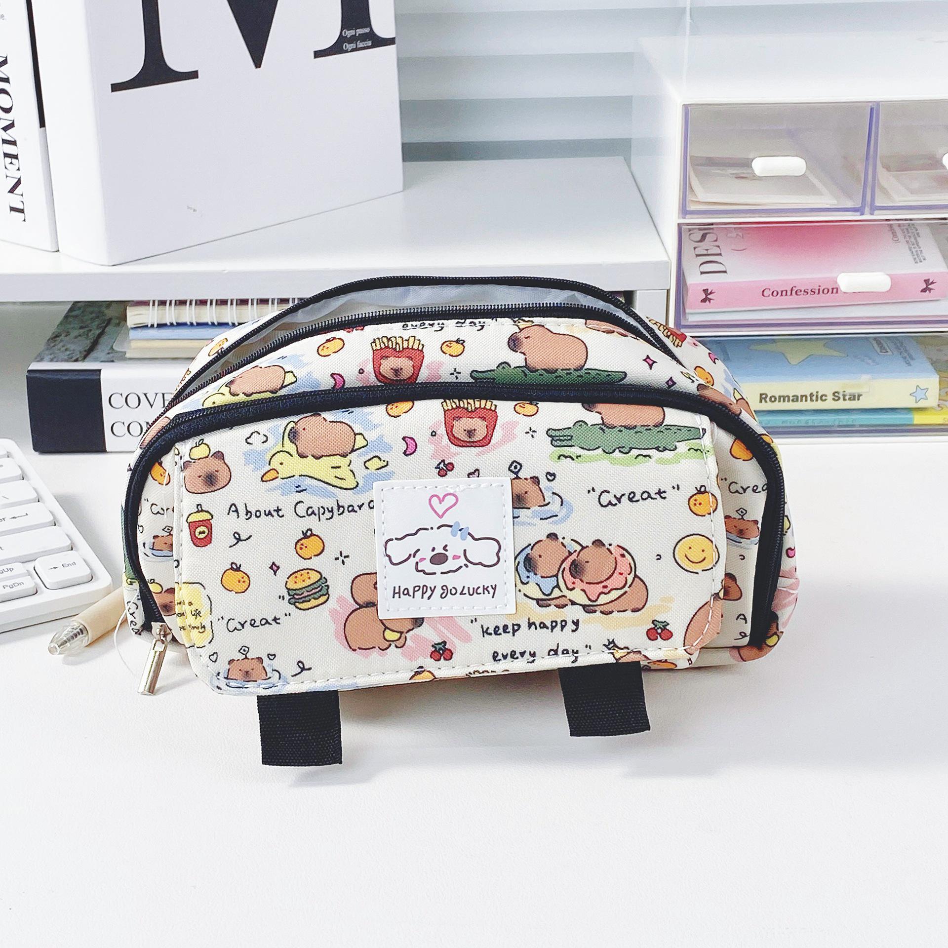 Clownfish Double Layer Pencil Case: Large Capacity, Cute Design for Students