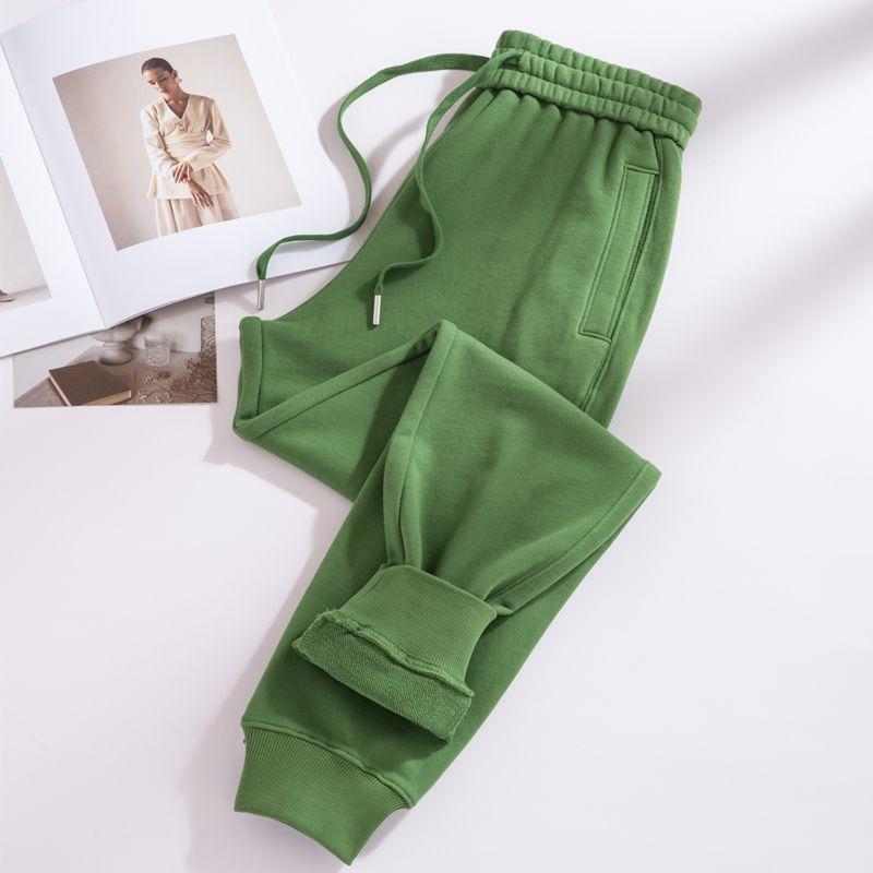 Royal Blue High Waist Winter Fleece-Lined Pure Cotton Sports Pants