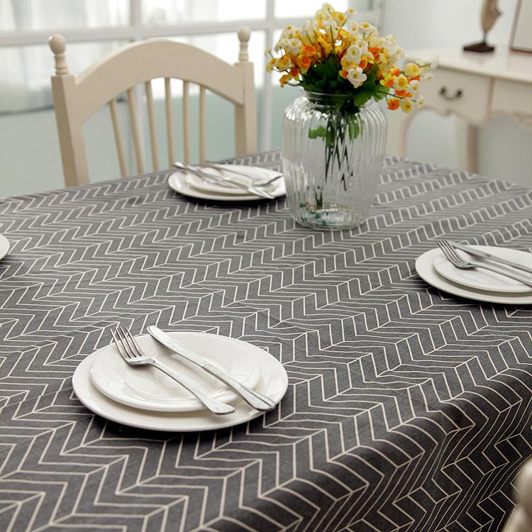 Modern Simple Polyester Cotton Imitation Hemp Geometric Lines Trapezoidal Printing Tablecloth Tea Tablecloth Customization