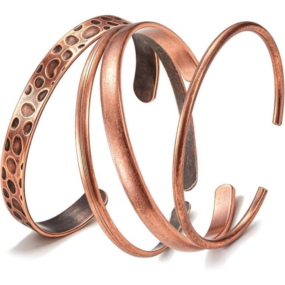 4PCs Pure Copper Cuff Bracelet Adjustable Bangle Jewelry Stylish Copper Bracelet  for Men and Women