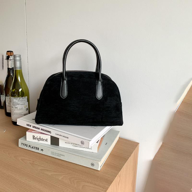 Винтажные женские сумки-бостон из искусственной замши роскошные ретро-дамские маленькие сумки на плечо с верхней ручкой модная женская сумка-тоут для боулинга чёрный 3598₽