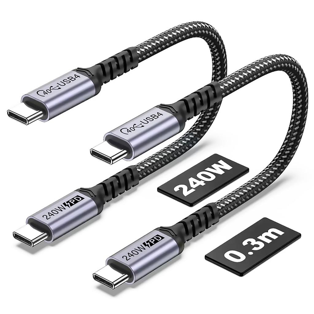 Two 30cm USB 4 SUMPK 240W USB C To USB C 40Gbps Data Transfer and Thunderbolt 4 Compatible Single 8K or Dual 4K Display Video Output Cables, Cable,