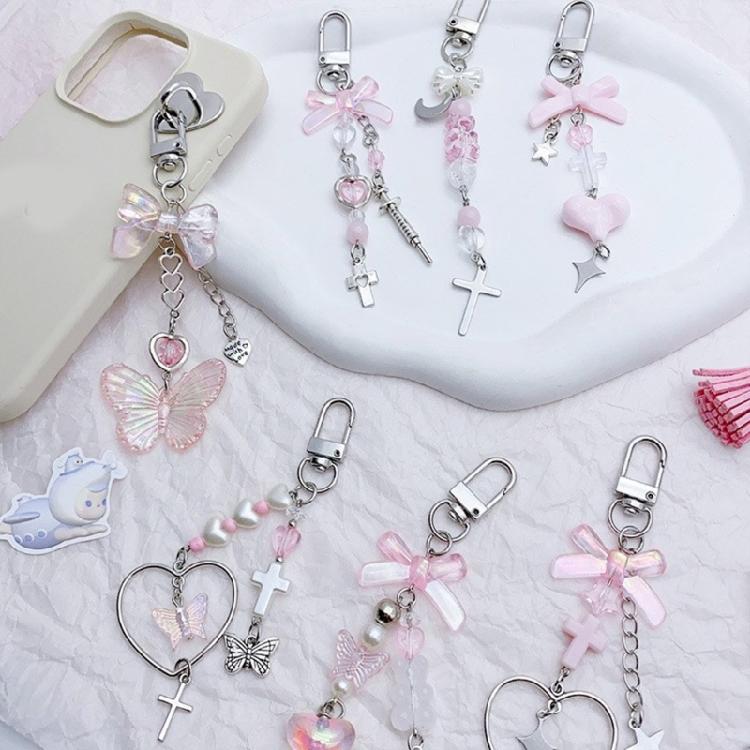 Cute Heart Butterfly Bowknot Charm Pendant Phone Straps Pocket Keychain Strap