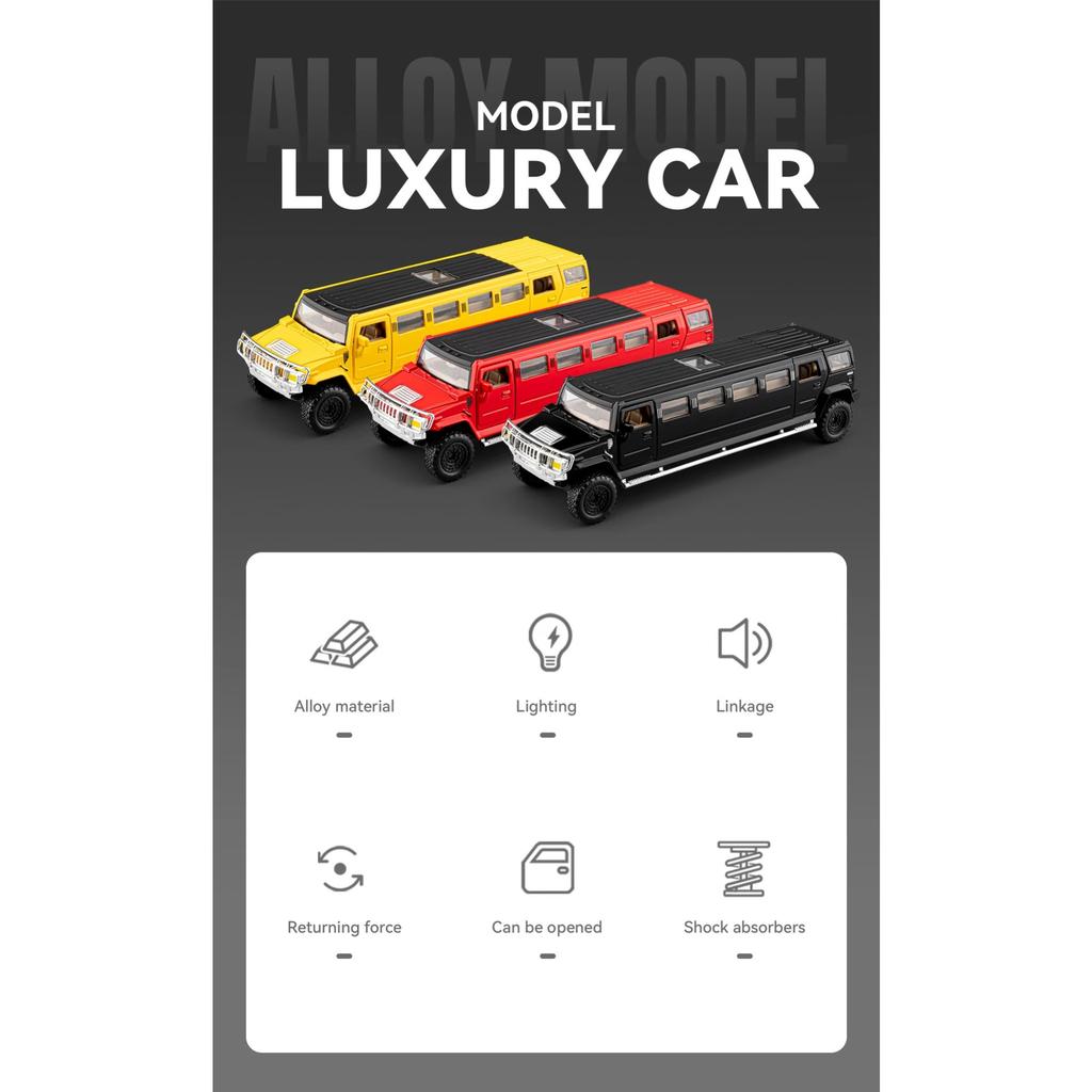 NEW 1/32 Hummer H2 Limousine Alloy Model Car Toy Diecasts Metal Casting Sound and Light Car Toys for Children Vehicle